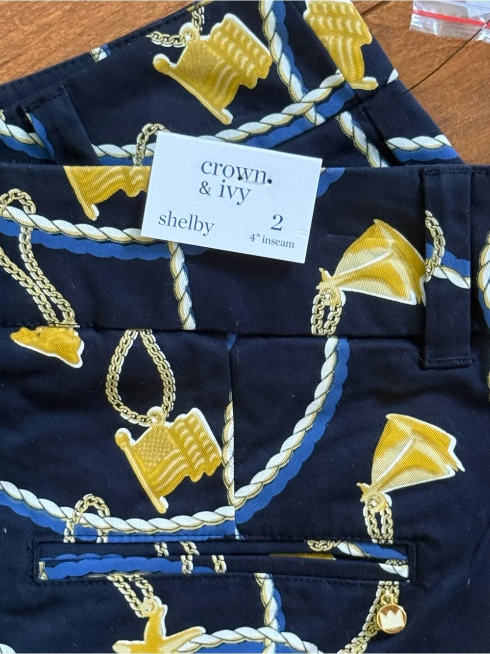 NWT Crown & Ivy Shelby Navy Scalloped Hem Print Shorts-Size 2